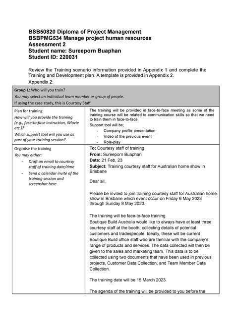 Bsbpmg Assessment Template Bsb Diploma Of Project