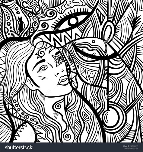 Black White Psychedelic Line Art Humans Stock Vector (Royalty Free ...