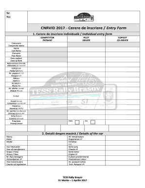 Fillable Online Cnrvid Cerere De Nscriere Entry Form Fax Email