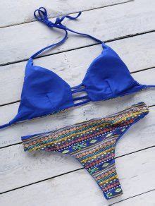 Off Printed Spaghetti Straps Bikini Set In Blue Zaful