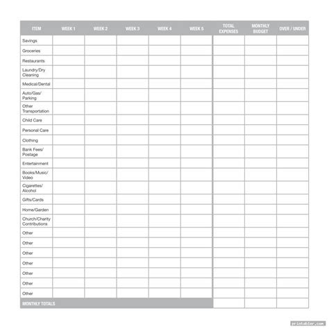 Printable Expense Chart