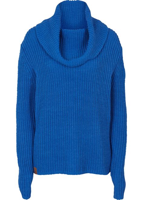 Maglione Moderno Con Collo Alto Largo E Spalle Scese Blu Polare