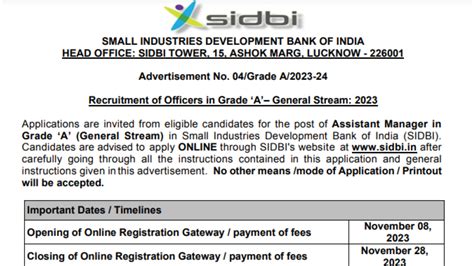 SIDBI Grade A Notification 2023 Out For Assistant Manager Recruitment