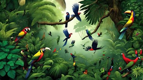 Premium Photo | Rainforest Canopy With Exotic Birds