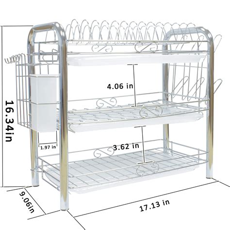 Dish Drying Rack 3 Tier Chrome Plating Dish Rack Stainless Steel Kitchen Dish Drainer Rack