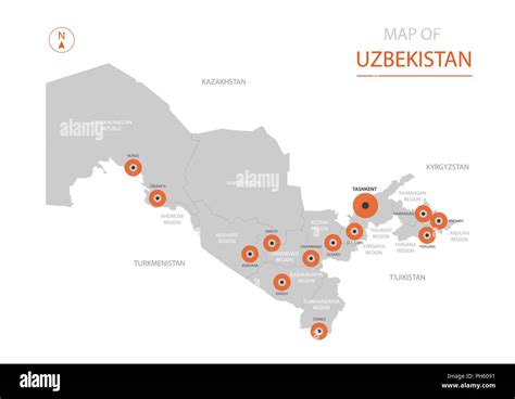 Stylized Vector Uzbekistan Map Showing Big Cities Capital Tashkent