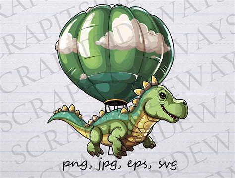 Dinosaur Hot Air Balloon Clipart Vector Graphic Svg Png Eps Cute