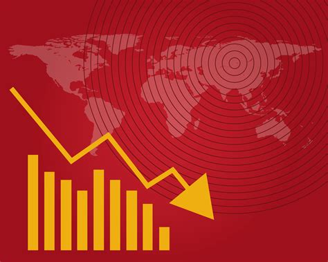 Economy down concept. there are red background and world map, bars of ...