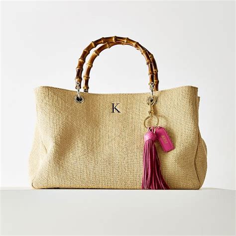 Bamboo Elisabetta Monogrammed Raffia Handbag Mark And Graham