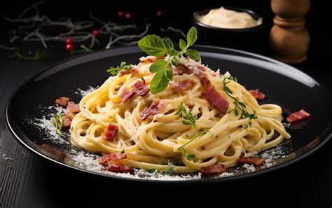 Premium Photo Spaghetti Carbonara With Pancetta Egg And Parmesan