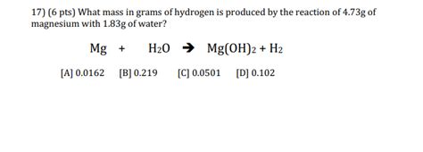 Solved Magnesium Reacts With M HCl According To The