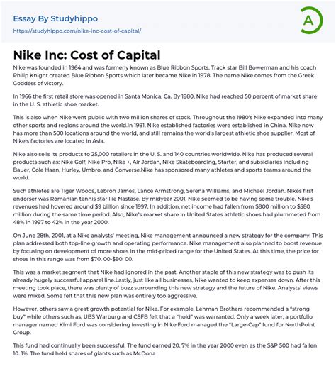 Nike Inc Cost Of Capital Essay Example StudyHippo