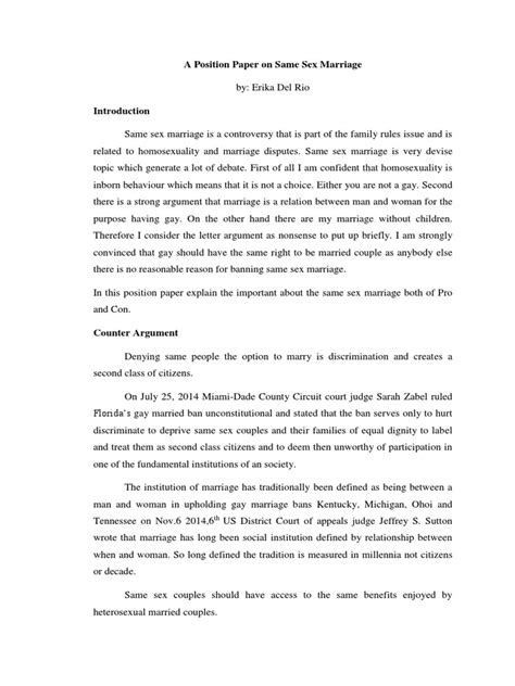 A Position Paper On Same Sex Marriage Pdf Marriage Same Sex Marriage