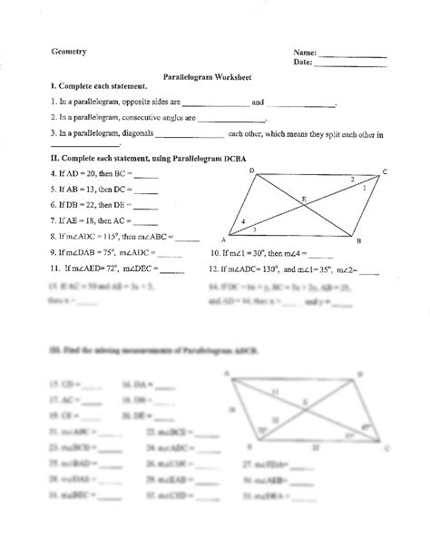 Parallelogram Worksheet Answers Fill Online Printable Fillable