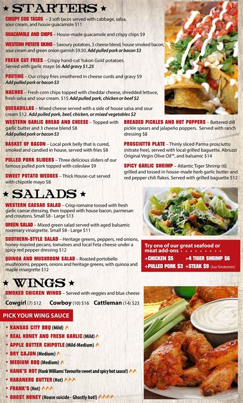 Western Hotel Burgers And Steaks Menu In Guelph Ontario Canada