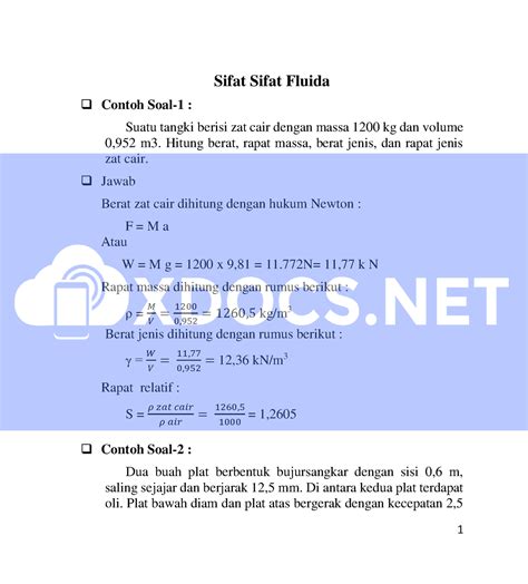 Xdocs Soal Mekanika Fluida Dan Hukum Persamaan Bernoulli Sifat Sifat