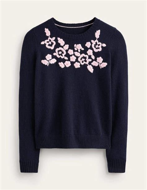 Embroidered Crew Neck Sweater Navy Boden Us In 2024 Knitting Women Sweater Sweaters For