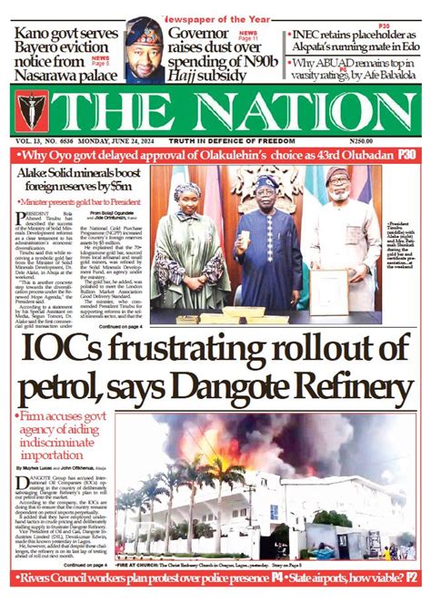 Nigerian Newspapers Daily Front Pages Review Monday 24th June 2024