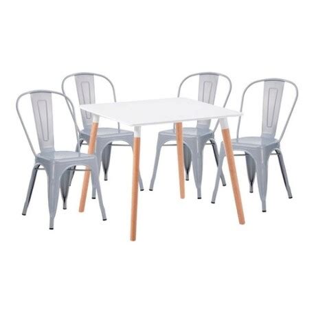 Juego De Comedor Mesa Cuadrada 80cm 4 Sillas Tolix Blanco