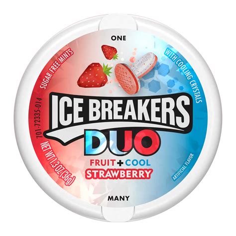 ICE BREAKERS DUO MINTS STRAWBERRY 1.3 OZ TIN - Midwest Distribution