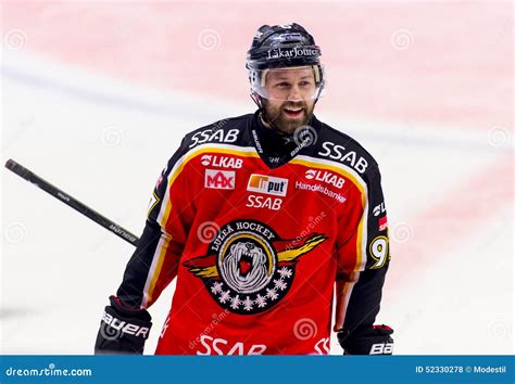 Lulea, Sweden - March 18, 2015. Per Ledin (#97 Lulea Hockey) Happy during the Swedish Hockey ...