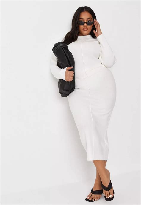 Missguided Recycled Plus Size White Co Ord Seam Front Knit Skirt