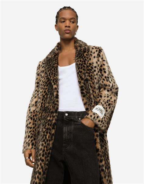 Lynx Effect Jacquard Faux Fur Coat In Multicolor For Men Dolceandgabbana®