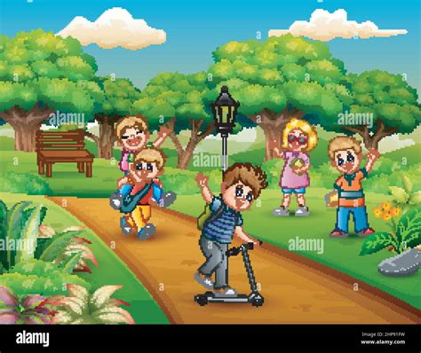 Cartoon Group Of Children Playing In The Park Stock Vector Image And Art