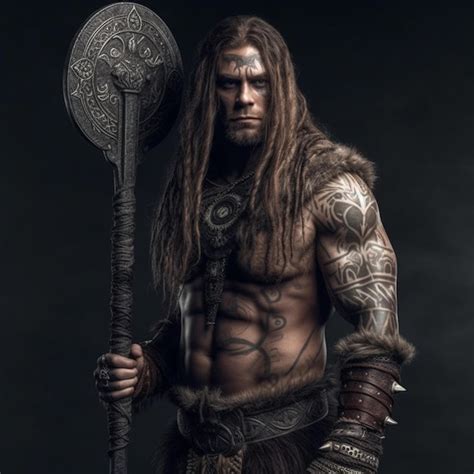 Realistic masculine warrior northern barbarian god of war | Premium AI-generated image