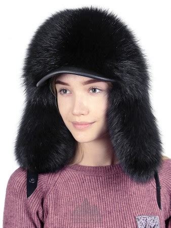Ушанка из песца на коже с козырьком Верона - Шапка-ушанка Для женщин ...