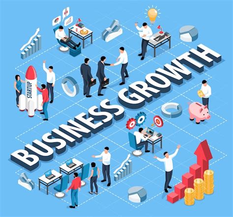 Free Vector Isometric Business Growth Flowchart With Successful