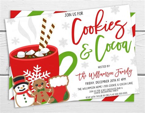 Editable Cookies And Cocoa Invitation Holiday Cookie Hot Chocolate Party Invite Cookie Cocoa