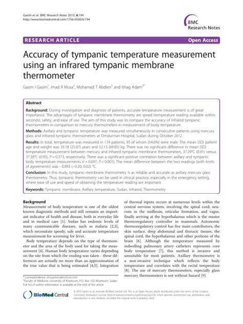 Accuracy of Tympanic Temperature Measure | PDF | Thermometer | Temperature