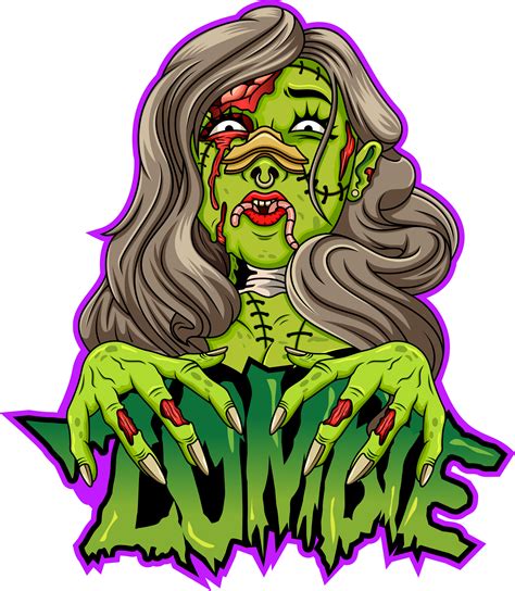 Scary zombie female cartoon head By Visink | TheHungryJPEG