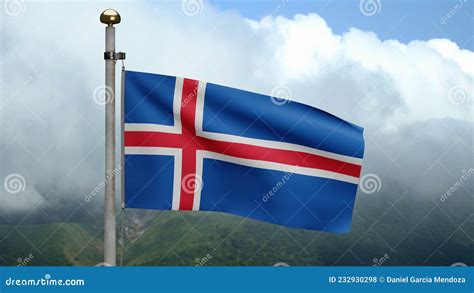 D Icelandic Flag Waving On Wind Iceland Banner Blowing Soft Silk