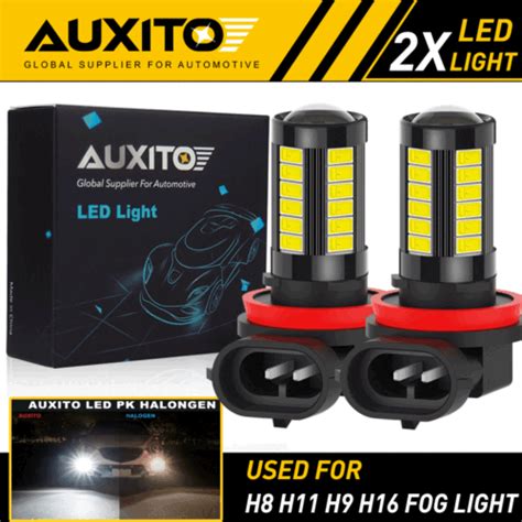 2X AUXITO H11 H16 H8 LED Fog Driving Light 6000K Super Bright Bulb