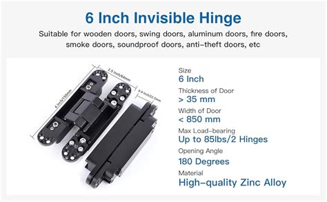 Hidden Door Hinges2 Pcs 6 Inch Black Invisible Hinges For Doors 180