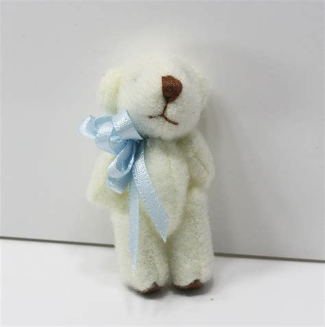 Soft White Teddy Bear With A Pale Blue Bow Dollhouses And More