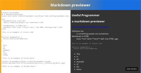 Markdown Previewer React Codesandbox