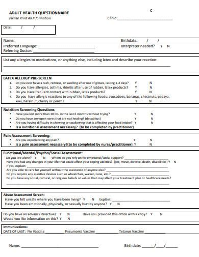 All About Me Adult Questionnaire