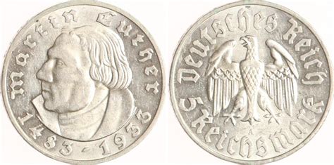 Drittes Reich Reichsmark A Martin Luther Vorz Glich