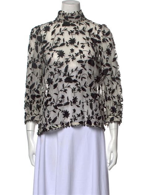 Zimmermann Floral Print Mock Neck Blouse Neutrals Tops Clothing