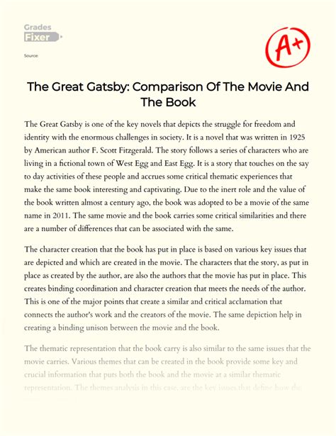 The Great Gatsby Comparison Of The Movie And The Book Essay