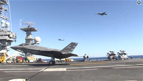 F-35C completes its first carrier landing aboard the U.S.S. Nimitz (11 ...