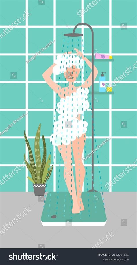 Girl Taking Shower Morning Routine Colorful Stock Vector Royalty Free