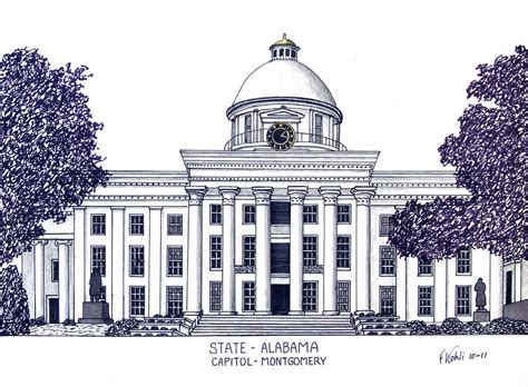 Alabama State Capitol Drawing By Frederic Kohli