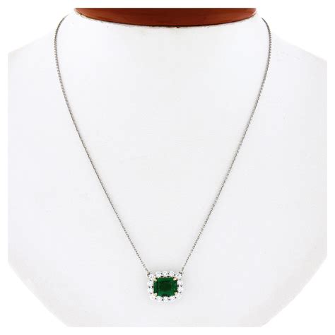 New Plat K Gold Gia Cushion Tsavorite Solitaire Diamond Halo Pendant