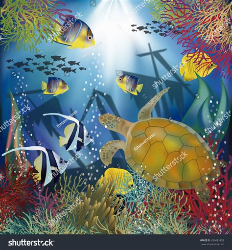 Underwater Wallpaper Sea Turtle Vector Illustration Stock Vector ...