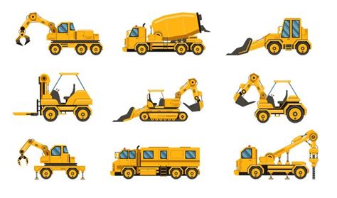 Premium Vector Heavy Road Equipment Trucks Forklifts And Tractors