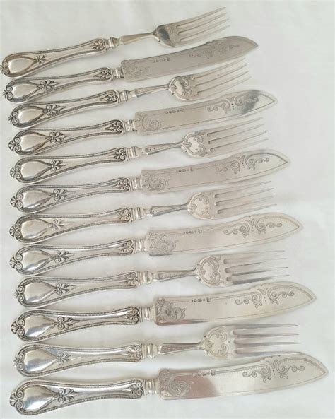 Elkington Co Fish Cutlery For 6 Set 12 Victorian Silver